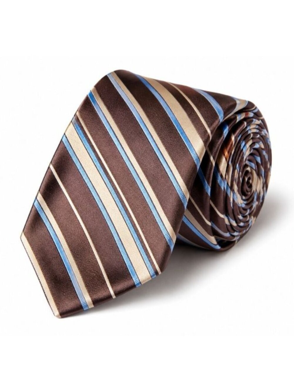 Roundtree & Yorke 100% Silk Tie Diagonal Striped Brown Gold Blue Necktie